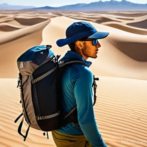 사막 캠핑을 위한 필수 준비물 - **Hydration and Smart Nutrition in the Desert**
    "A solo adventurer in the vast, golden dunes of ...