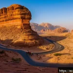 Home 19 알우라 고고학 유적지 - A breathtaking panoramic view of Al-Ula’s natural landscape at sunrise, featuring towering reddish s...