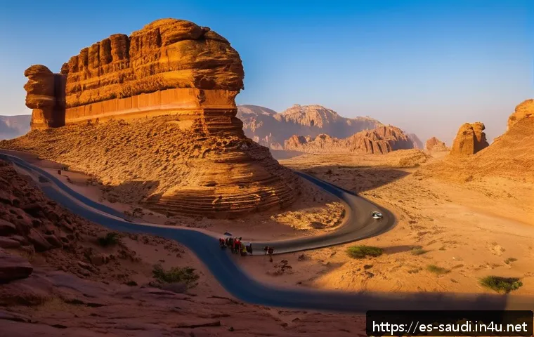 알우라 고고학 유적지 - A breathtaking panoramic view of Al-Ula’s natural landscape at sunrise, featuring towering reddish s...