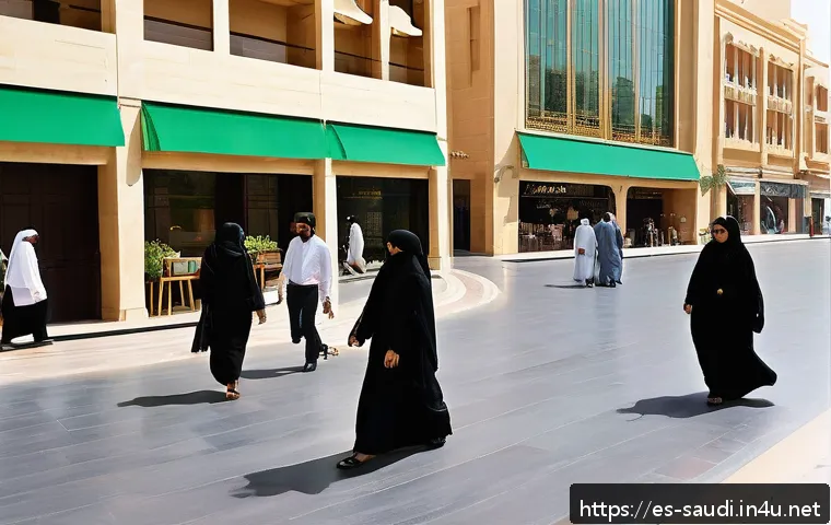 사우디아라비아에서 영어 통용 정도 - A bustling modern Saudi Arabian city street scene in Riyadh during daytime, showcasing a diverse cro...