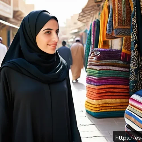 Home 17 사우디아라비아에서 금지된 물품 및 규정 - A modestly dressed Middle Eastern woman in a traditional black abaya and light scarf, standing in a ...